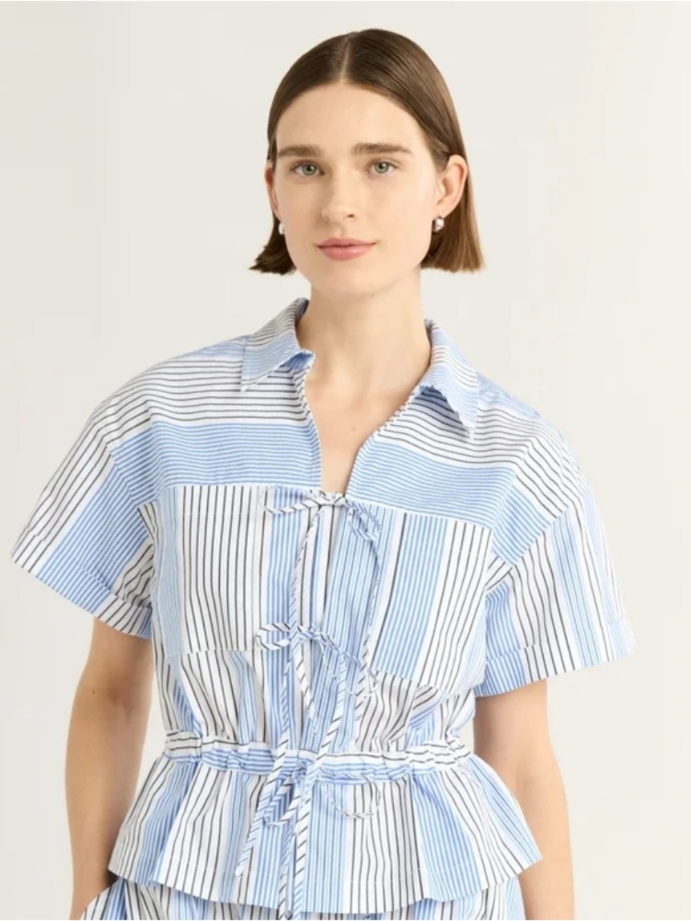 Striped Blue & White Tie-Front Shirt